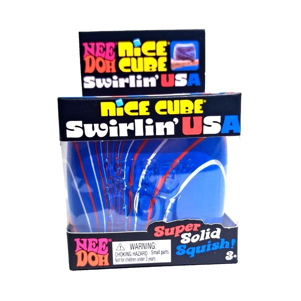 Schylling NeeDoh Nice Cube Swirlin' USA Red White Blue Fidget Stress Toy NEW